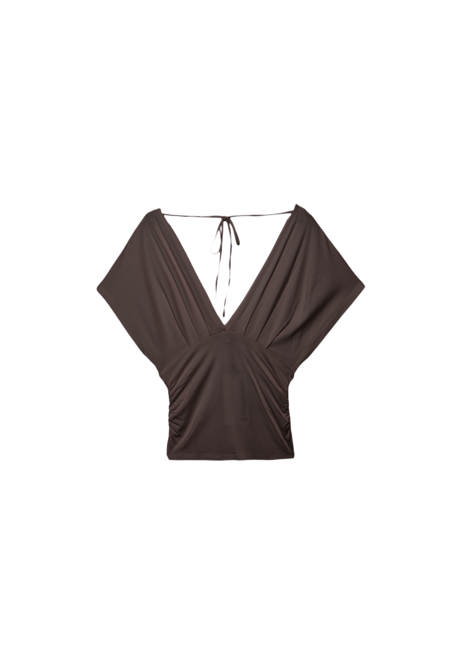 V-neck top with sash — Brown