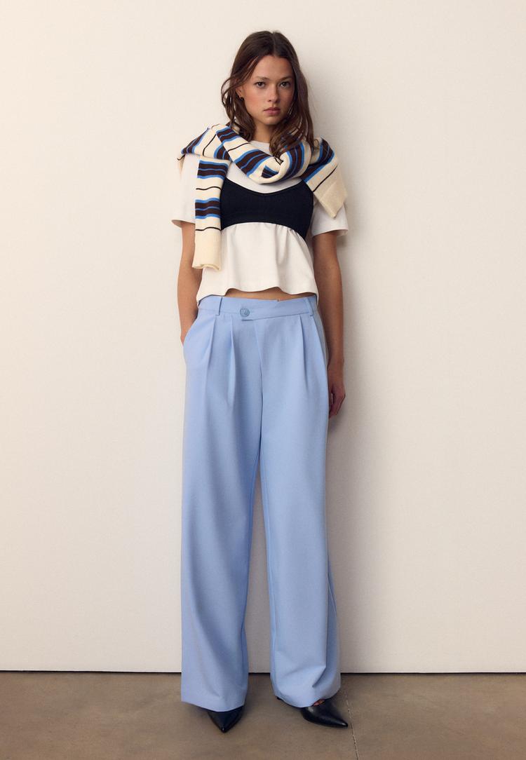 Stradivarius Pantaloni Casual Cu Talie Încrucișată Și Dungi Azulina 38