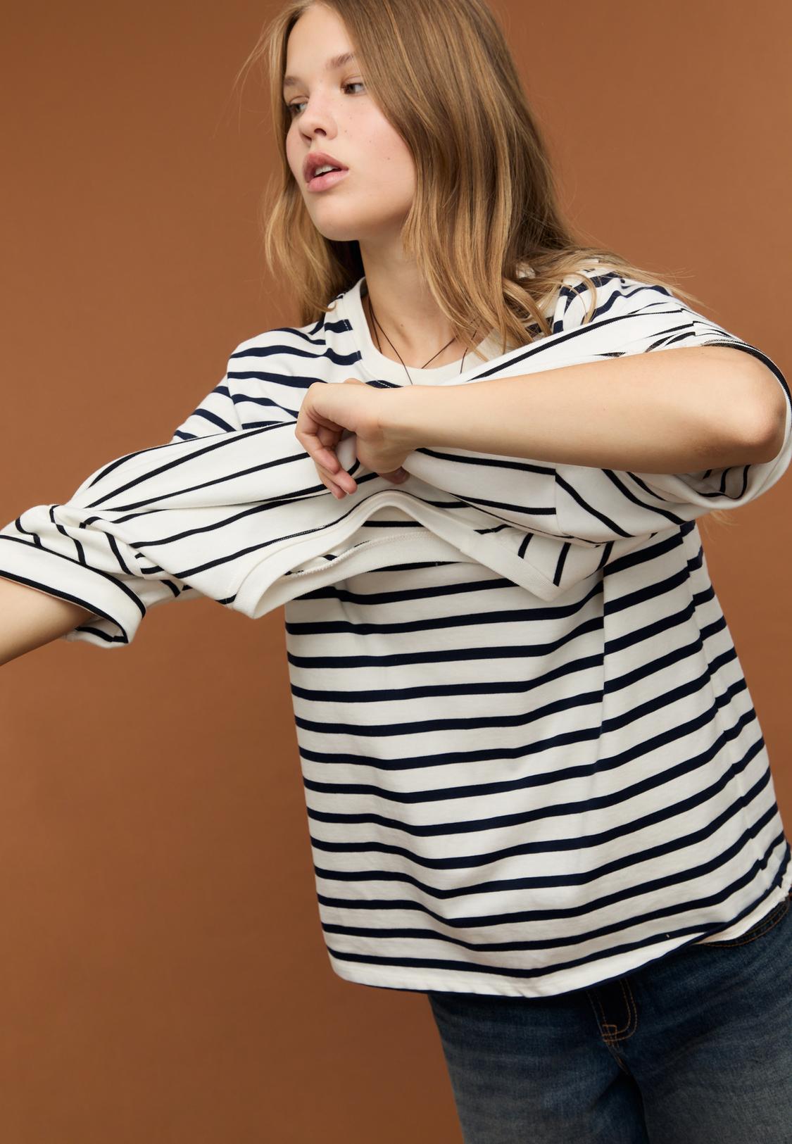 Basic heavy weight striped regular fit T-shirt Women's fashion