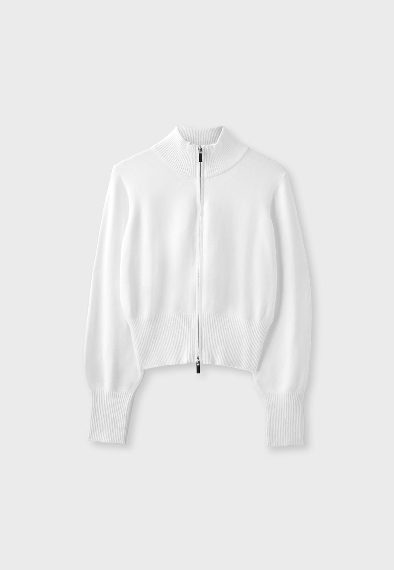 Fitted zip-up knit cardigan — Ecru