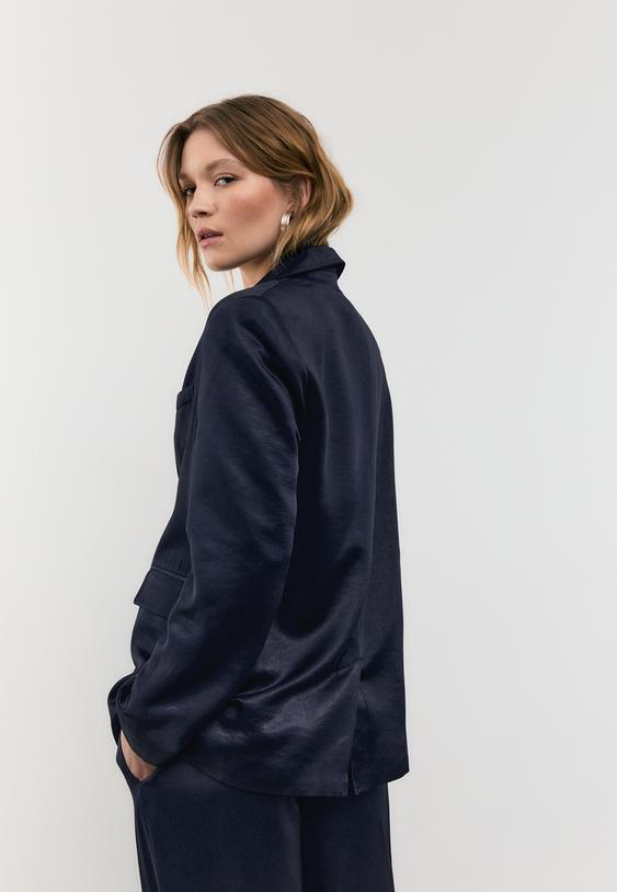 Stradivarius Satin Blazer Dark Blue M