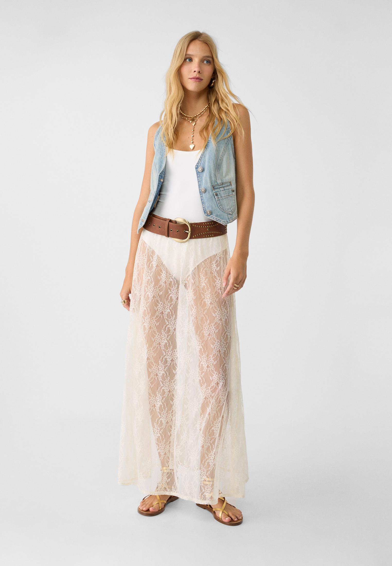 Long white lace skirt and top best sale