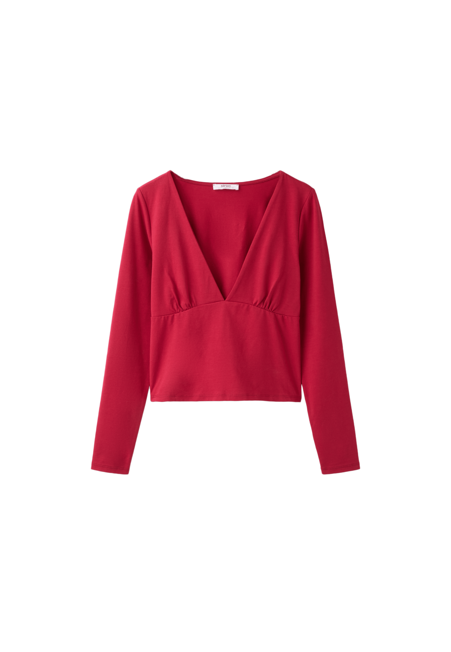 Under-bust cut long sleeve T-shirt — Red