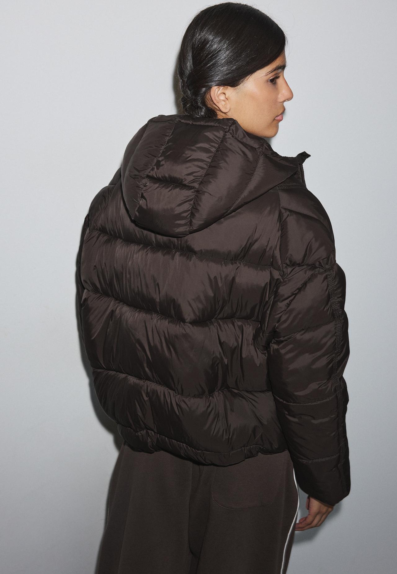 Hooded puffer jacket — Brown