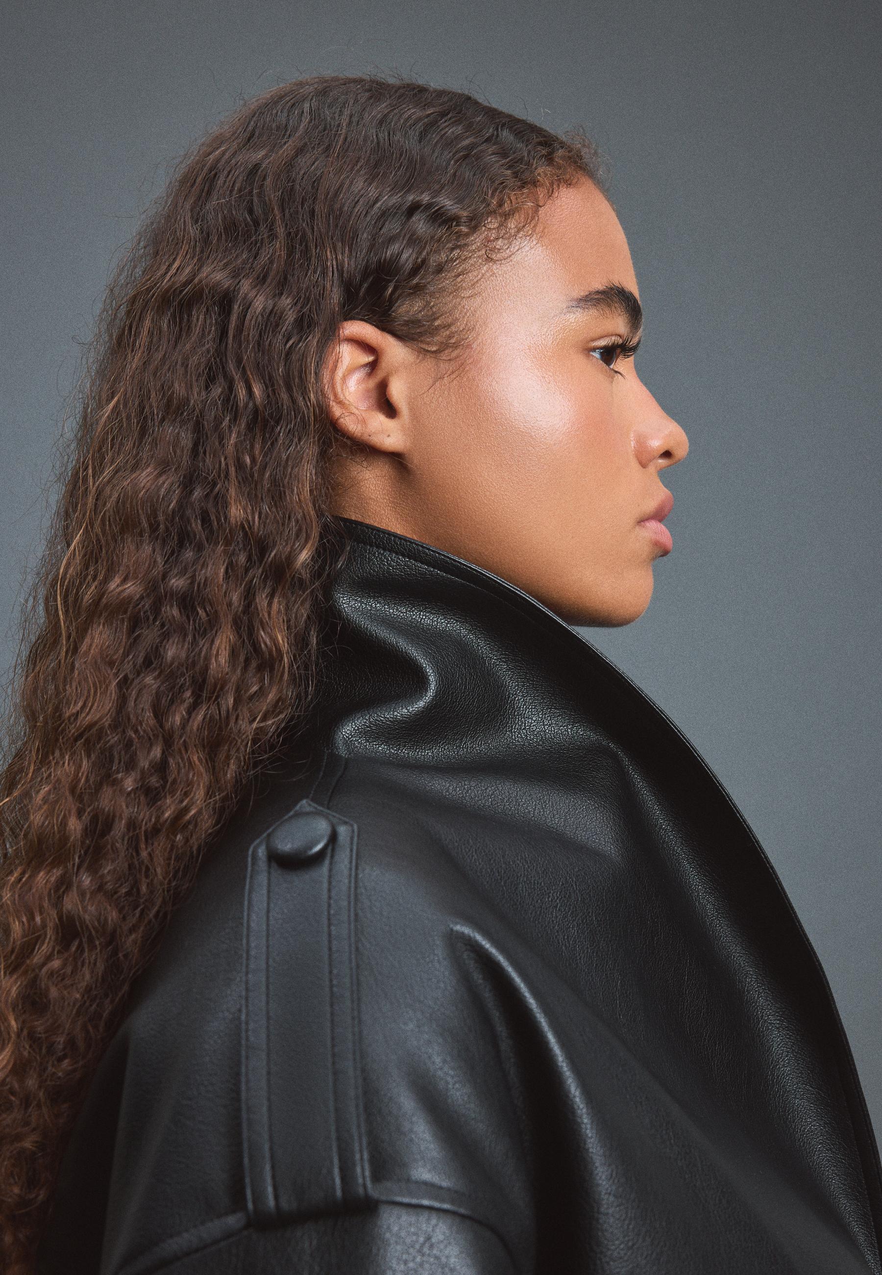 Quilted leather effect boxy jacket — Black