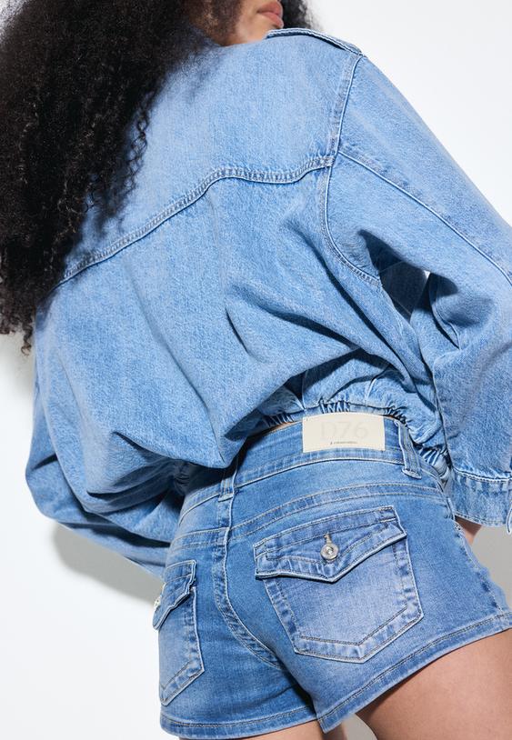 Stradivarius D76 Denim Micro Shorts Medium Blue Denim 4