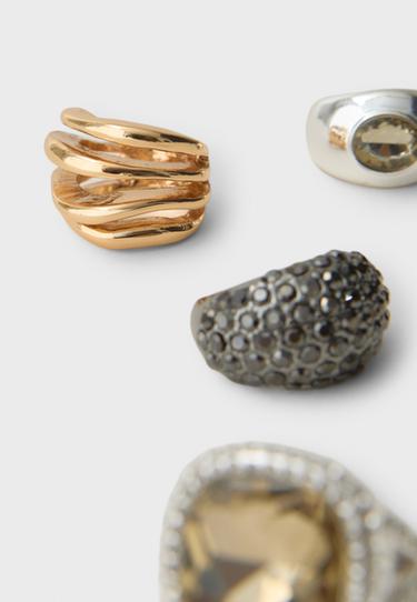Set of 4 rhinestones rings — Gold 5
