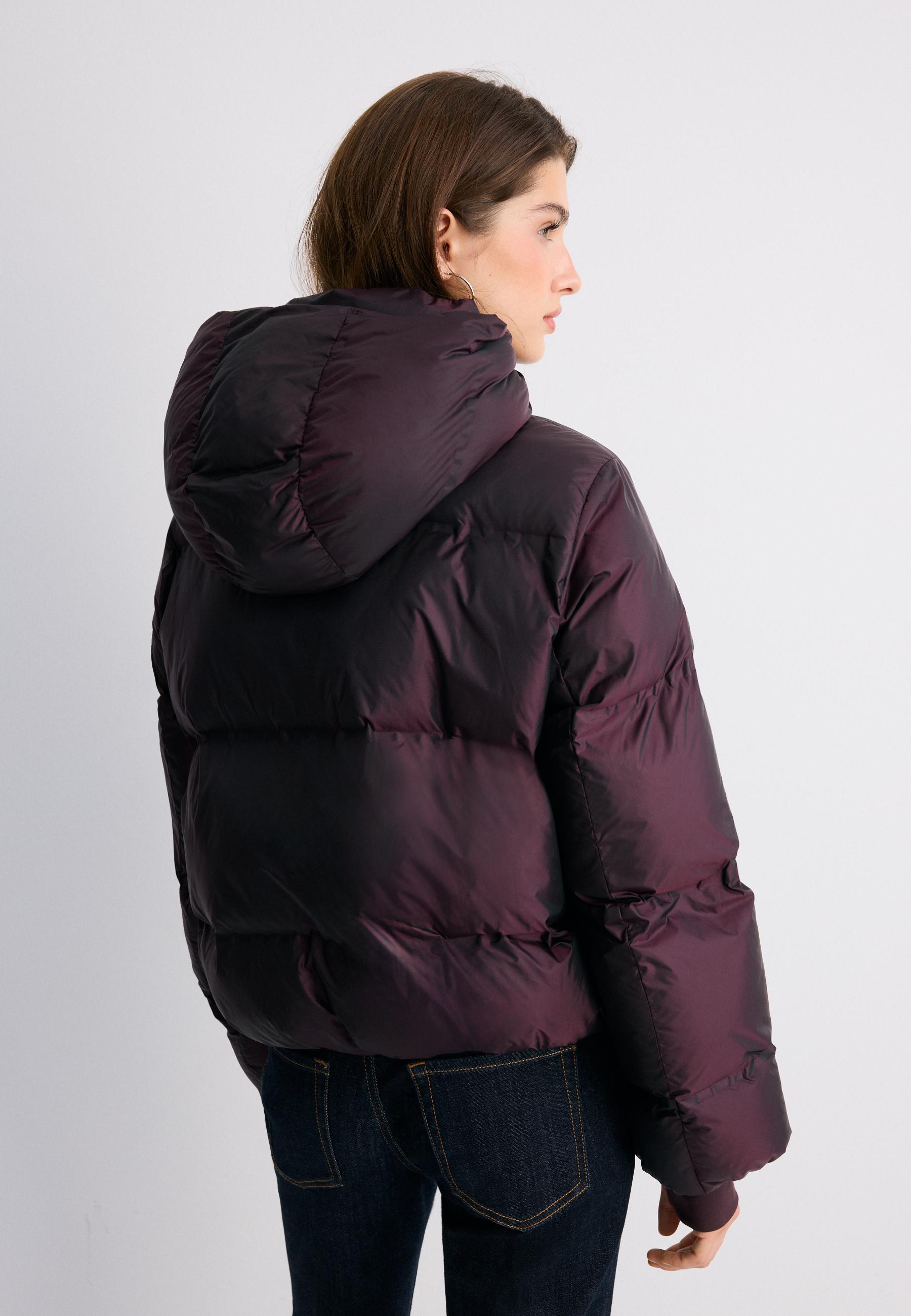 Hooded shiny padded jacket — Dark purple
