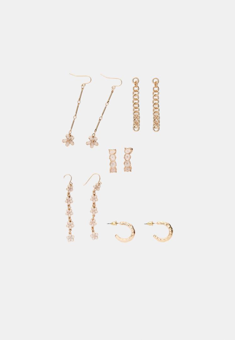 Stradivarius Σετ 9 Σκουλαρικια Λουλουδι Με Σμαλτο Χρυσαφί Os