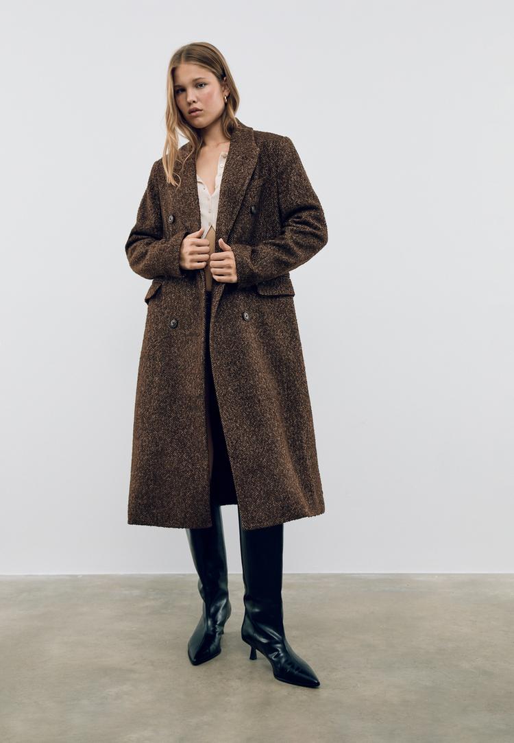 Stradivarius Oversize Frakke Med Sildebensmønster Xs