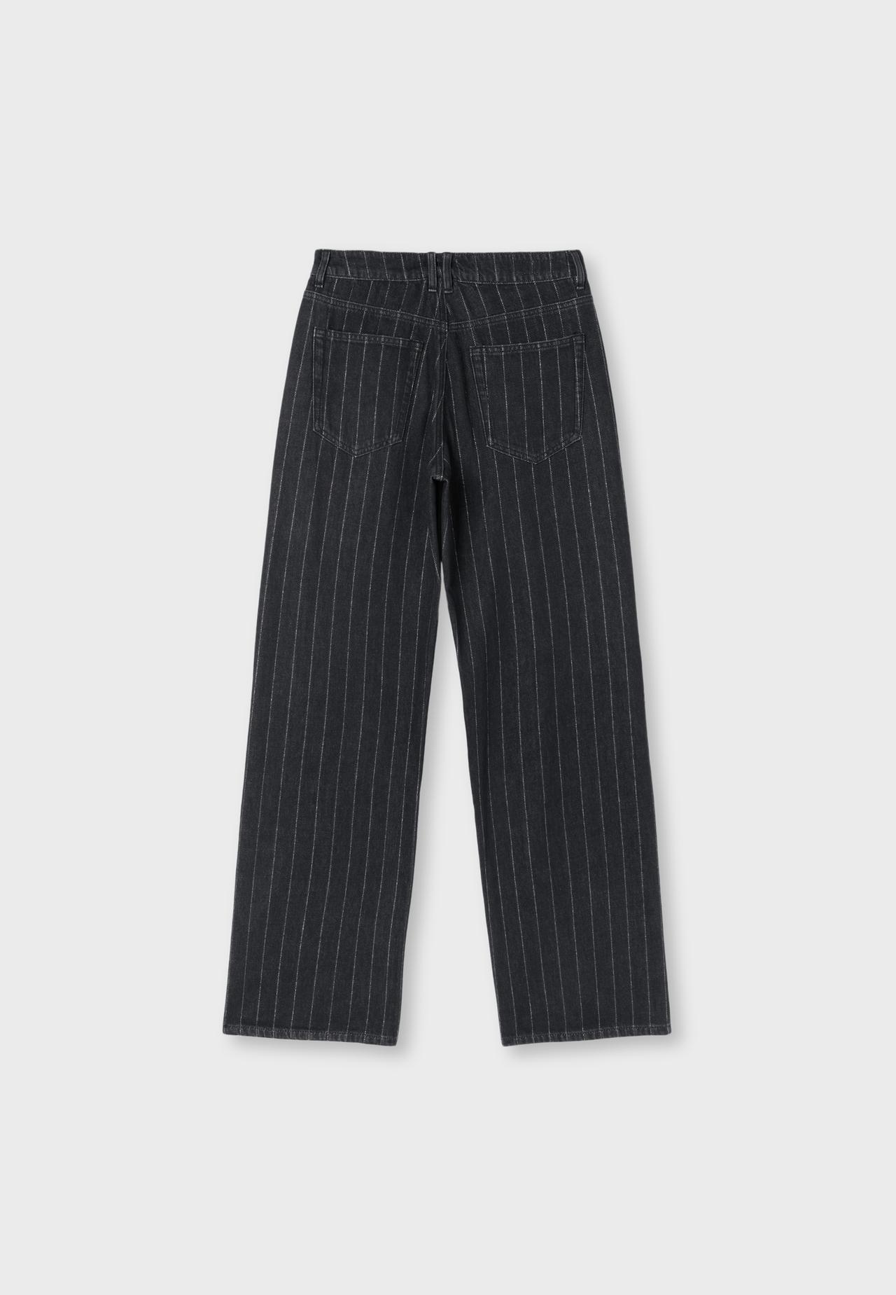 Straight wide-leg jeans with metallic thread stripes — BLACK DENIM WASH