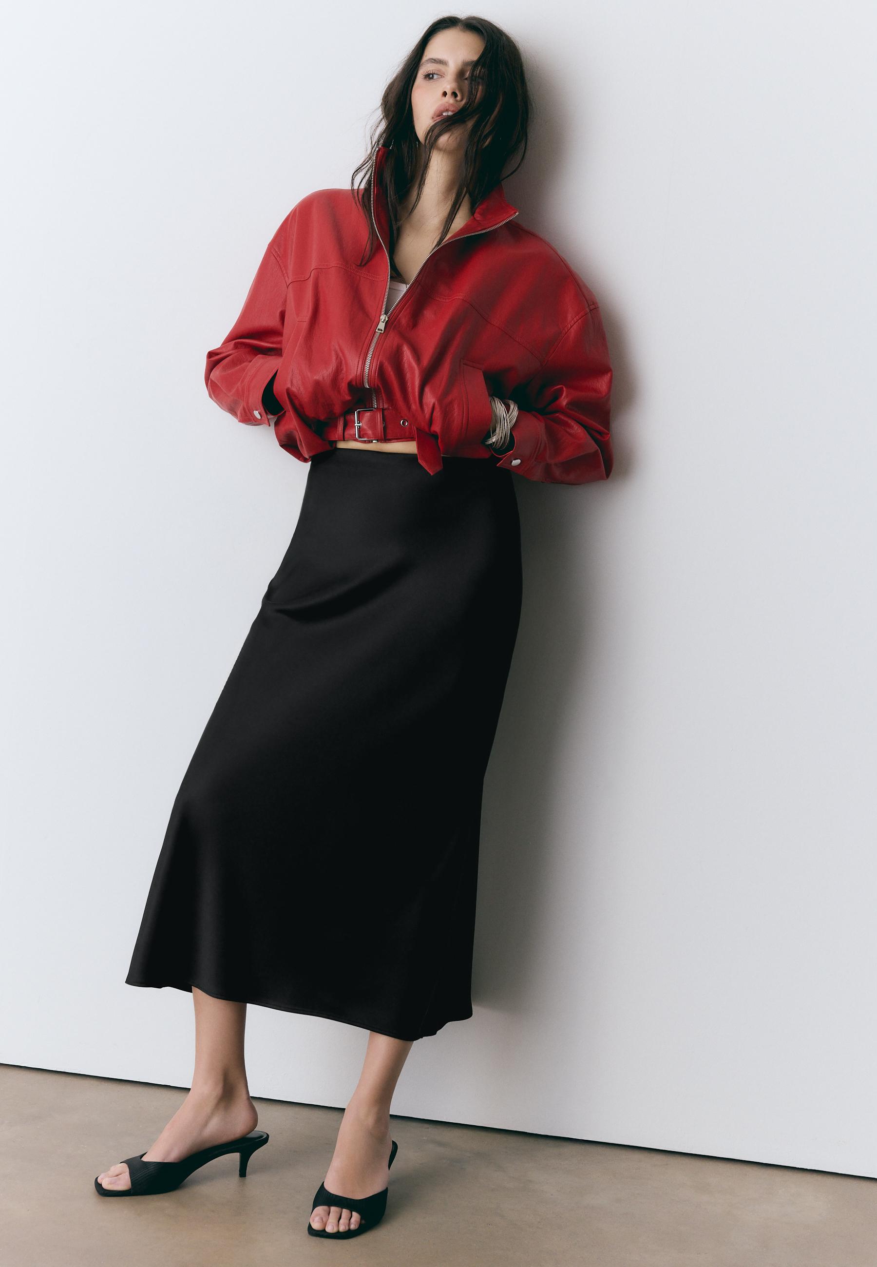 Satin midi skirt — Black
