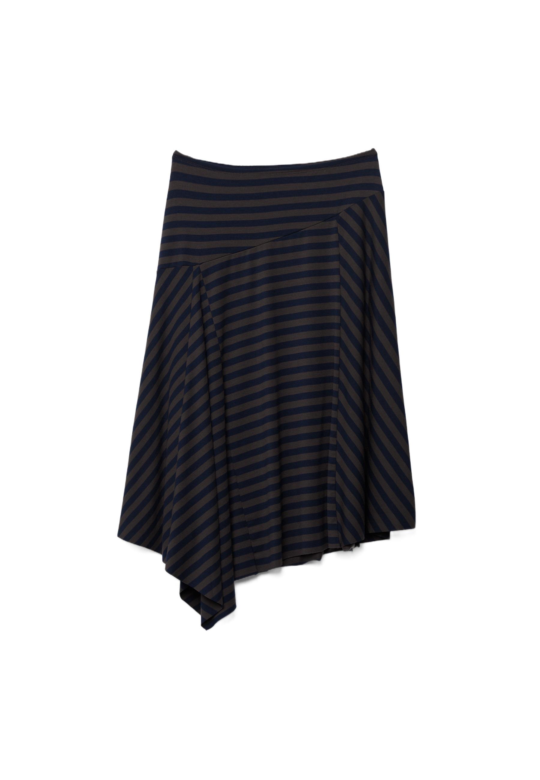 Asymmetric Striped Long Skirt — Navy blue