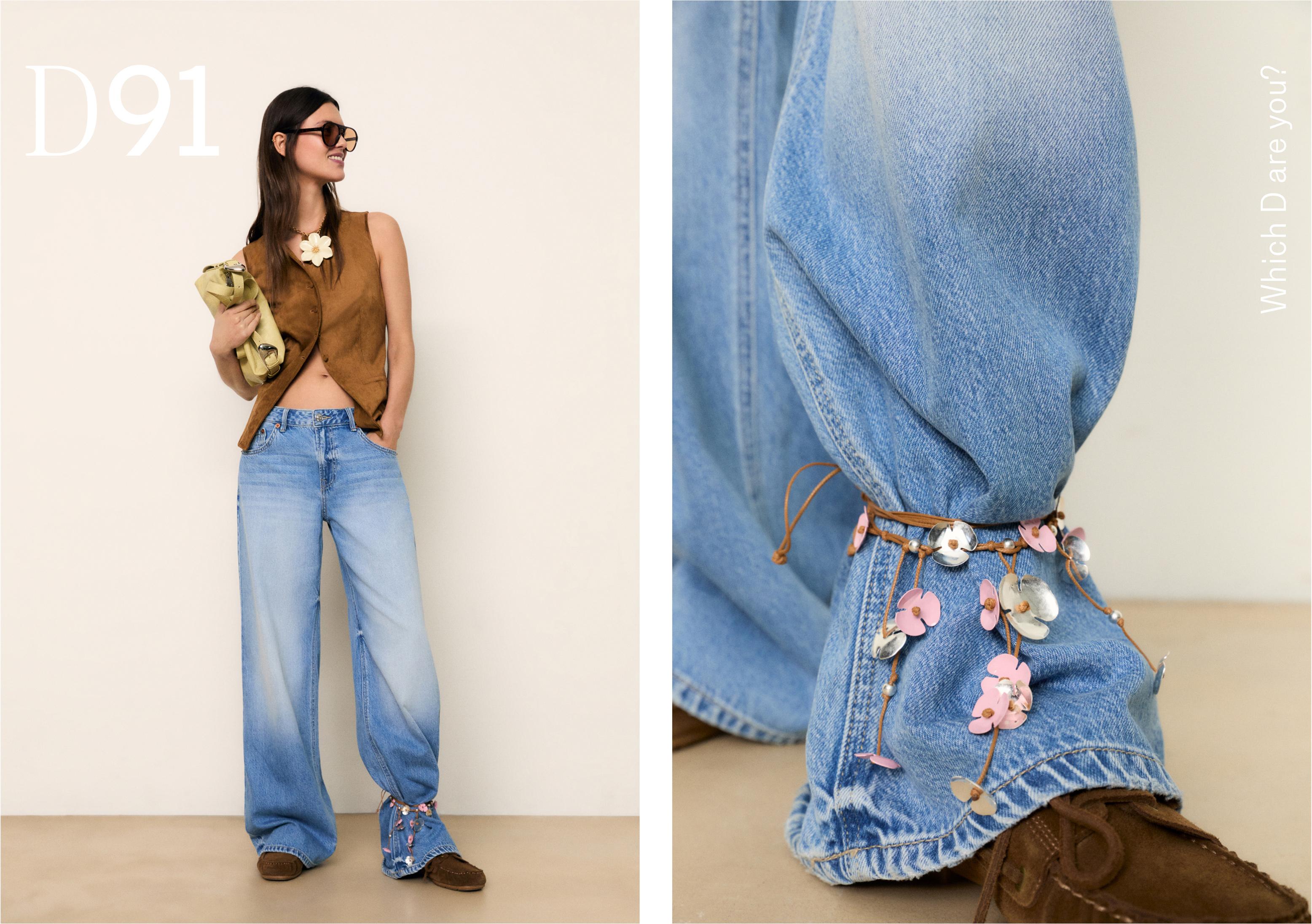 D91 Low wide-leg jeans — MEDIUM LIGHT BLUE DENIM