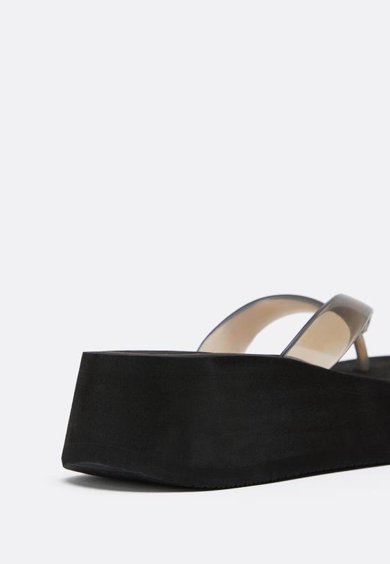 Stradivarius Eva Platform Thong Sandals Black 5