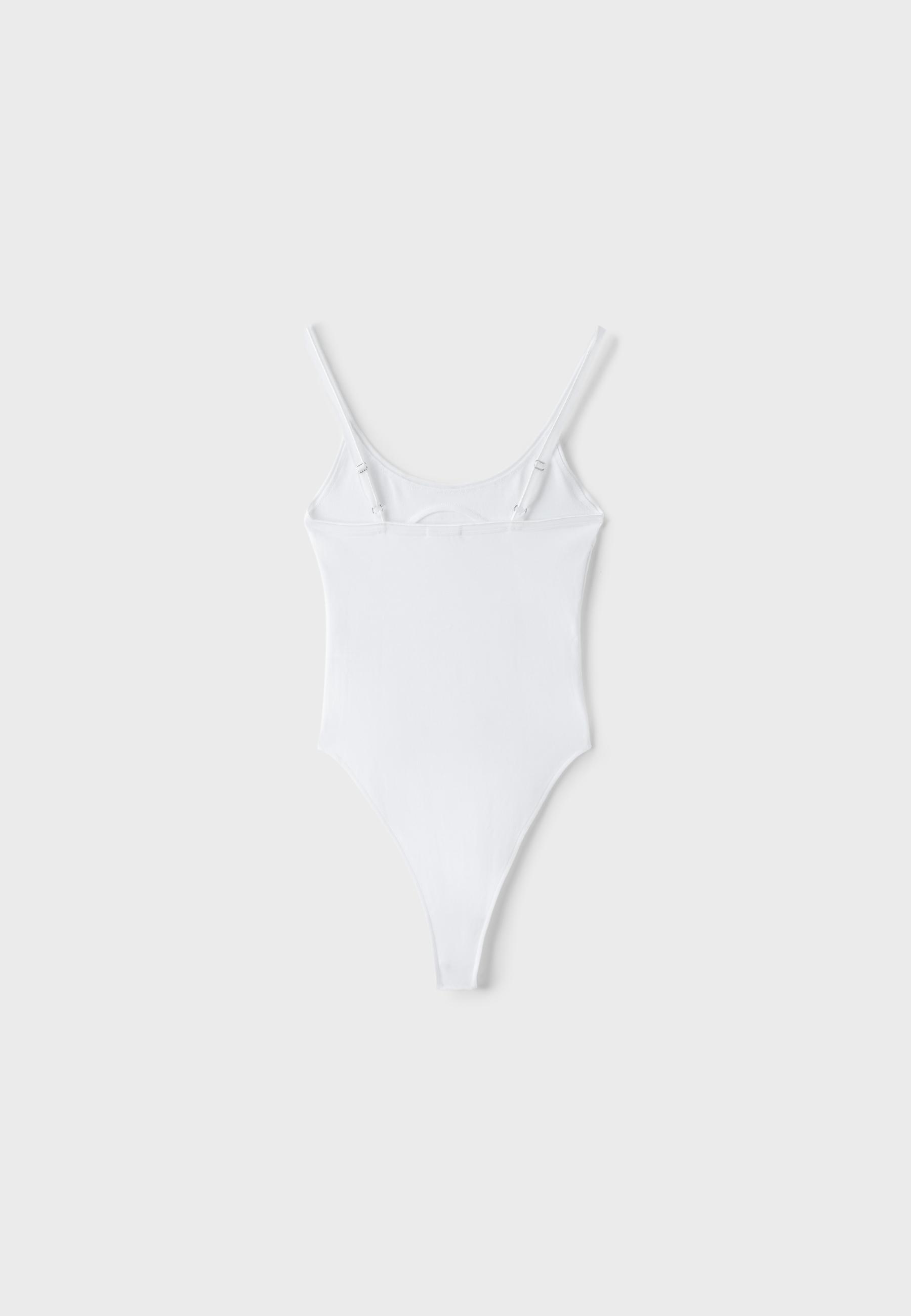 Ribbed corset-detail bodysuit — Ecru