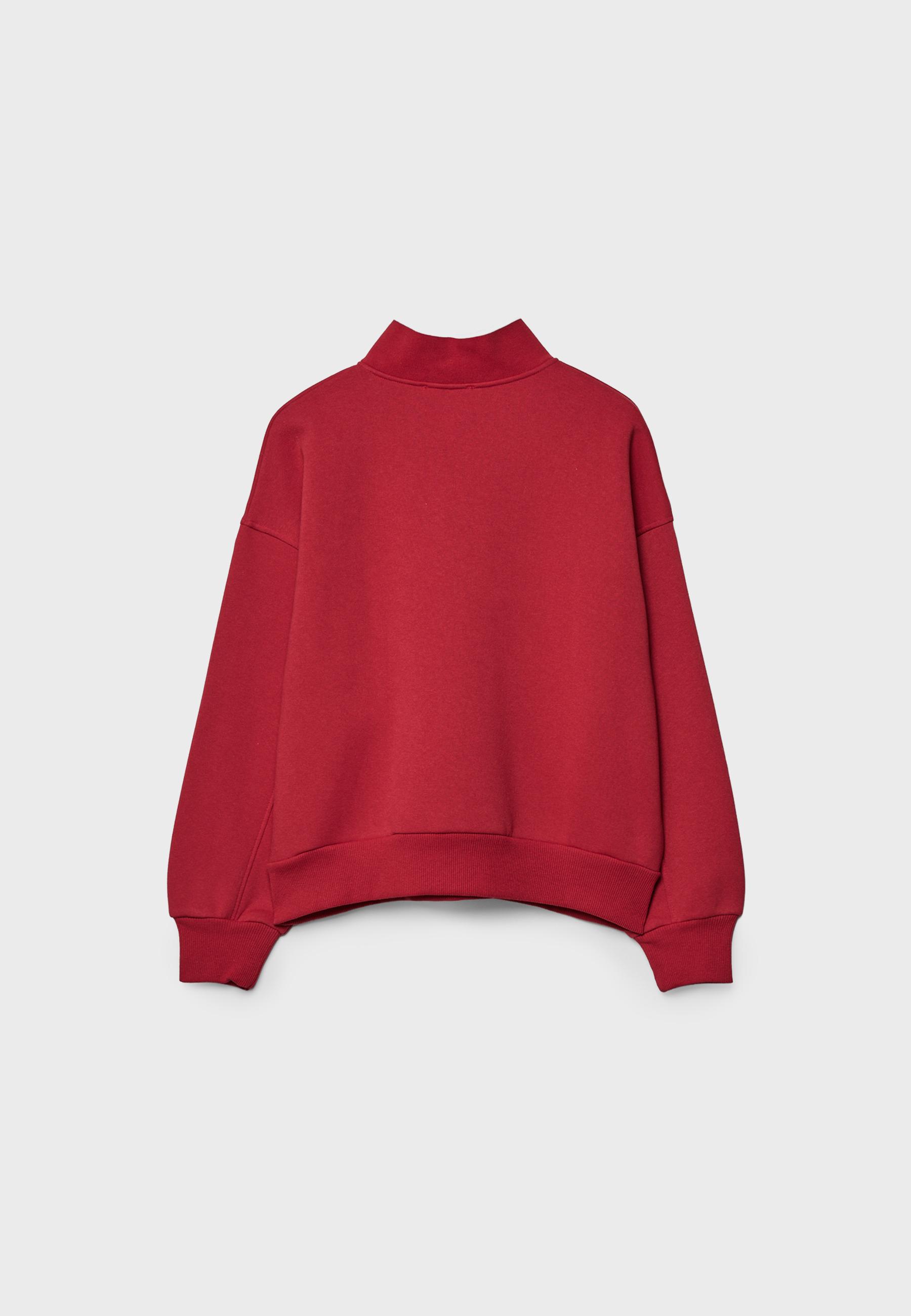 Embroidered Zip-Up Sweatshirt — Red
