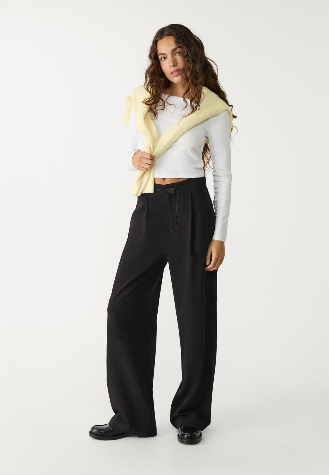 Pantalon Wide Leg Pantalon Ancho Negro Stradivarius Wide Leg