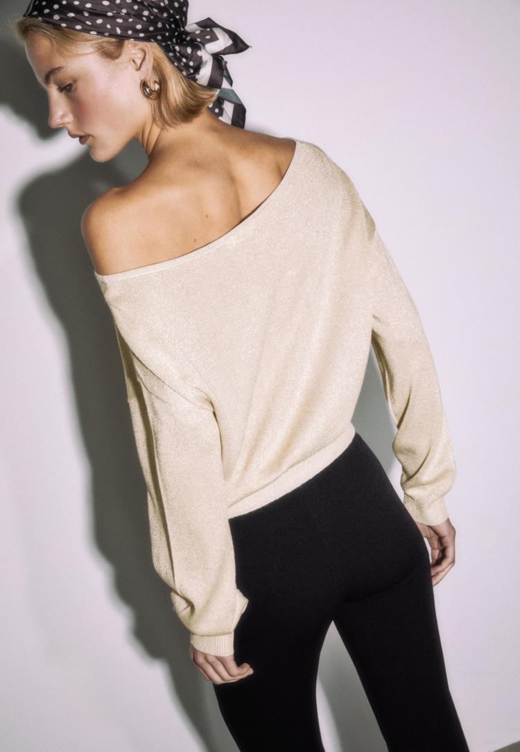 camisola de malha decote barco