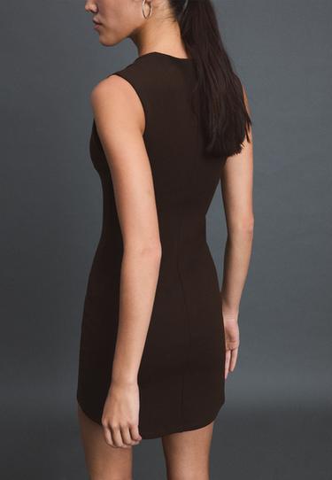 Short V-neck dress — Brown 5