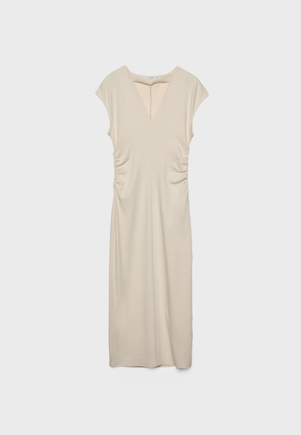 Gathered V-neck midi dress