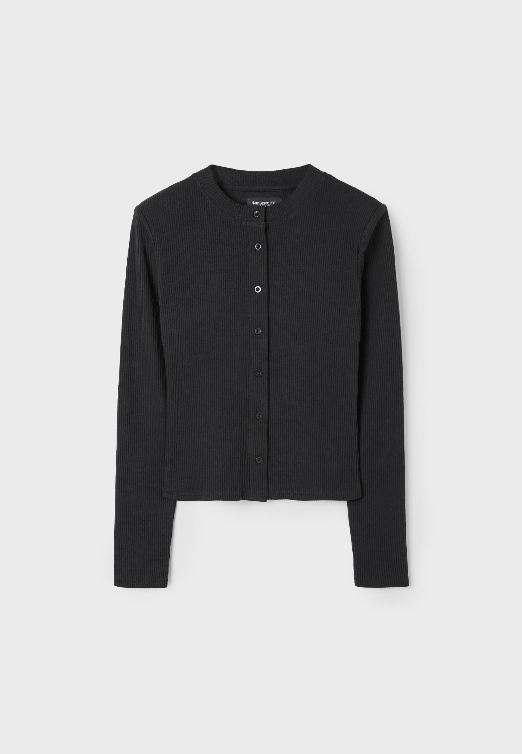 Knit cardigan with shoulder pads — Black