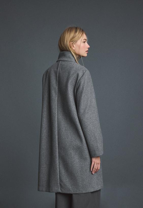 Stradivarius Basic Soft-Touch Coat Dark Grey M