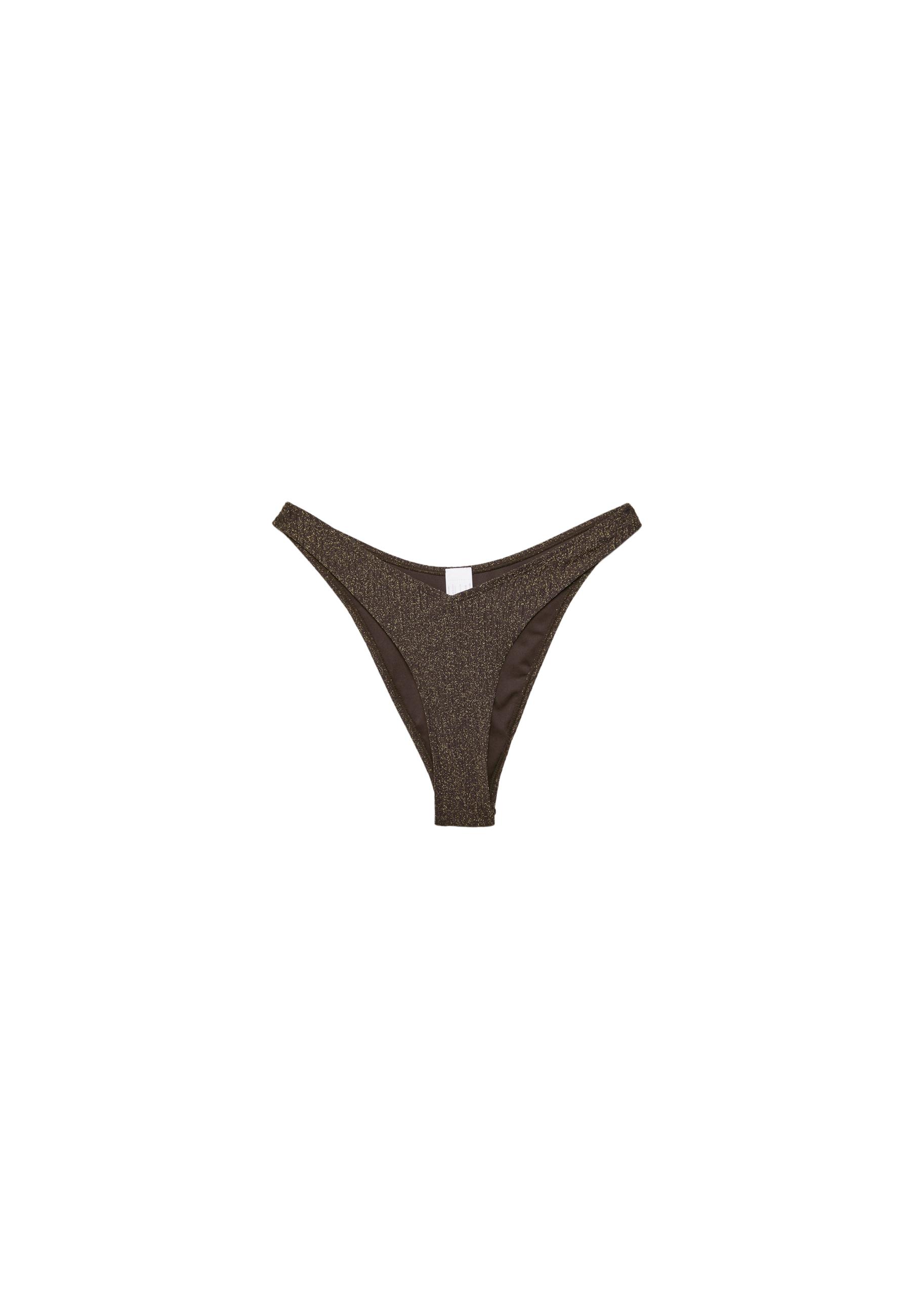 Ribbed Brazilian bikini briefs with glitter thread — Brown