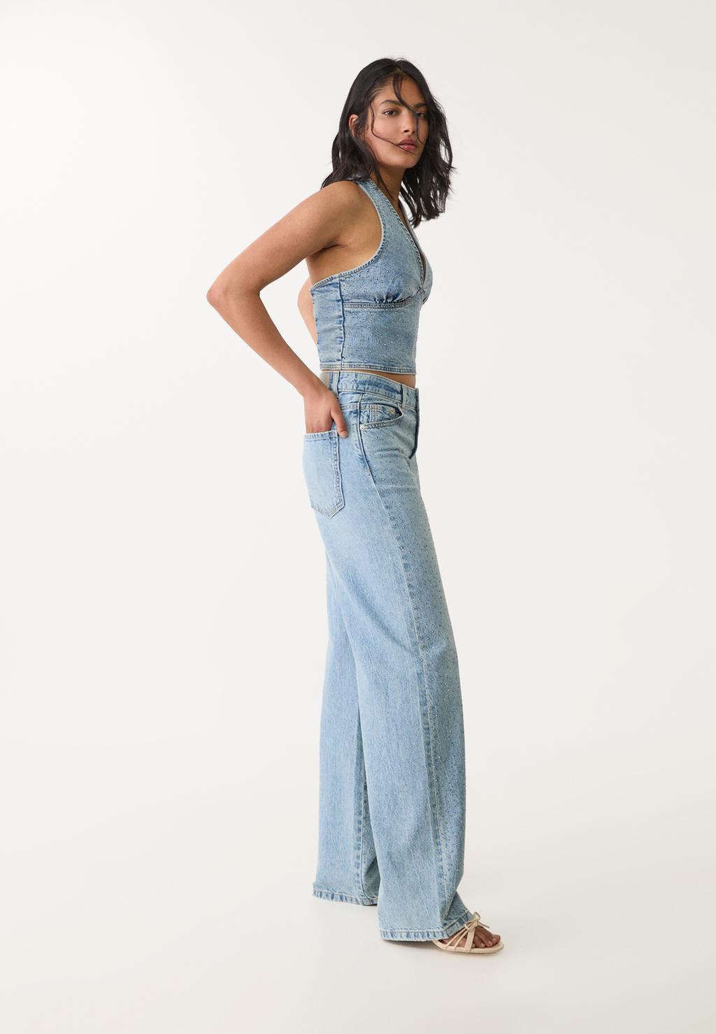 Straight-fit jeans with rhinestones