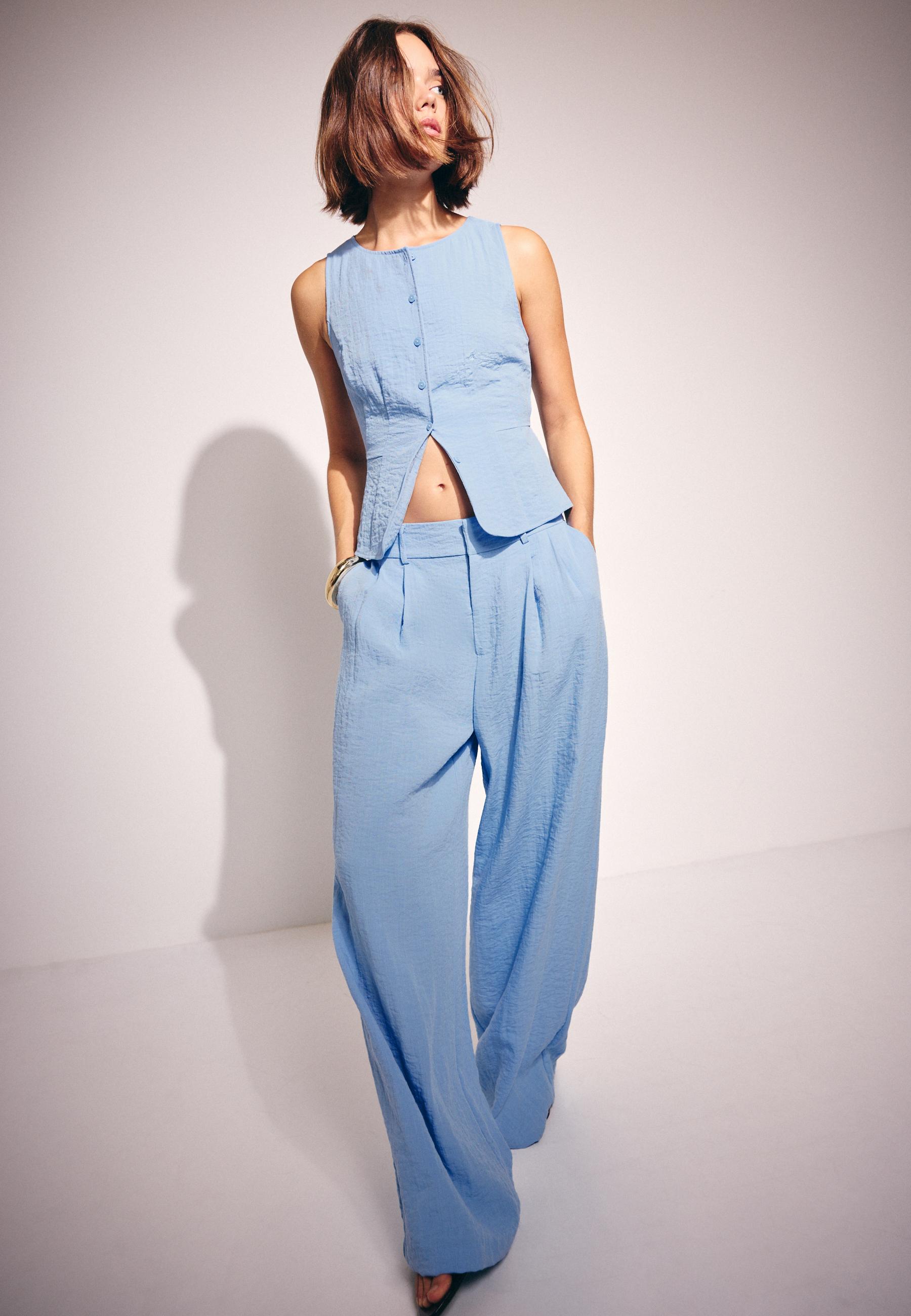Adjustable rustic wide-leg trousers — Blue