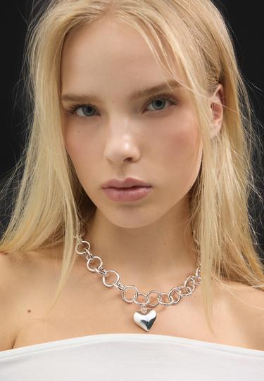 Heart chain necklace — Grey 2