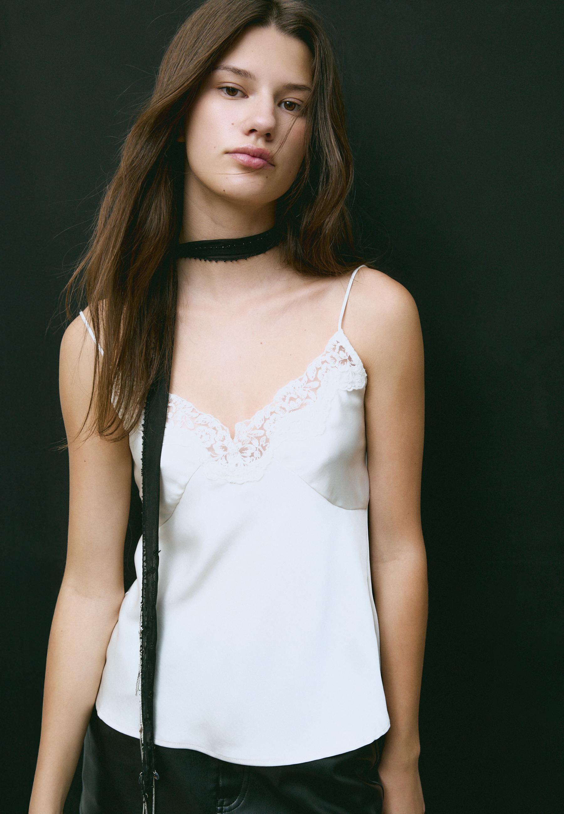 Glossy lace top - Women's fashion | Stradivarius Turkey