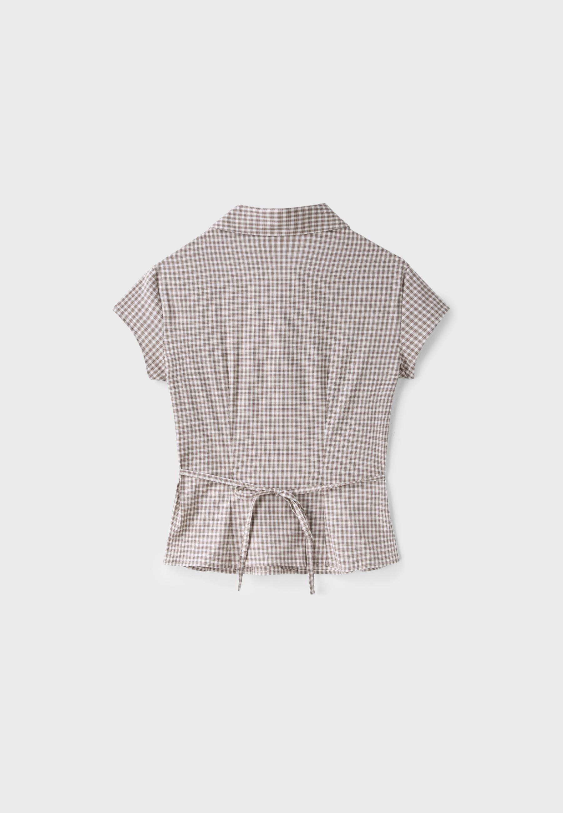 Short sleeve under-bust seam shirt — Khaki