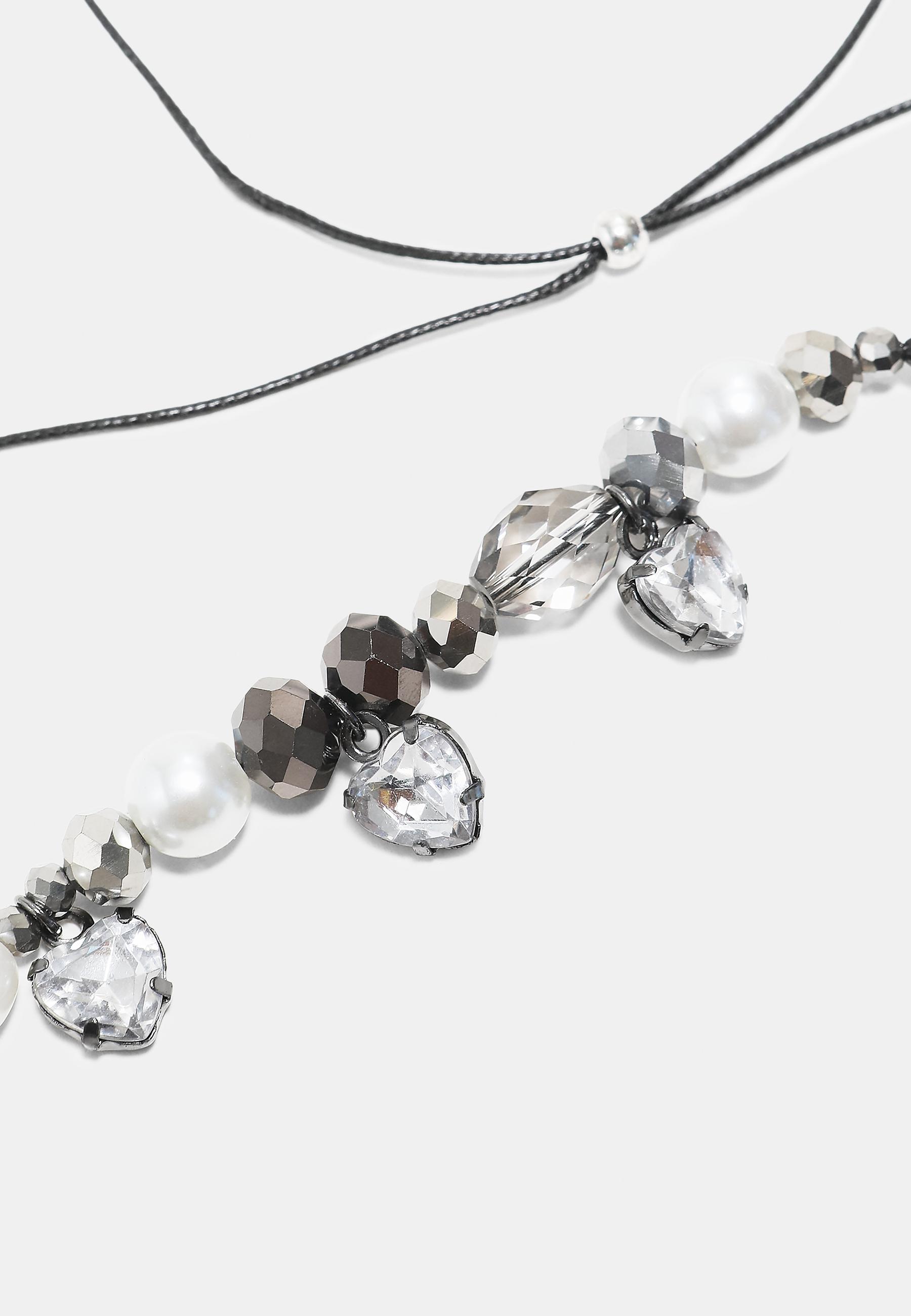 Jewelled beaded necklace — Grey