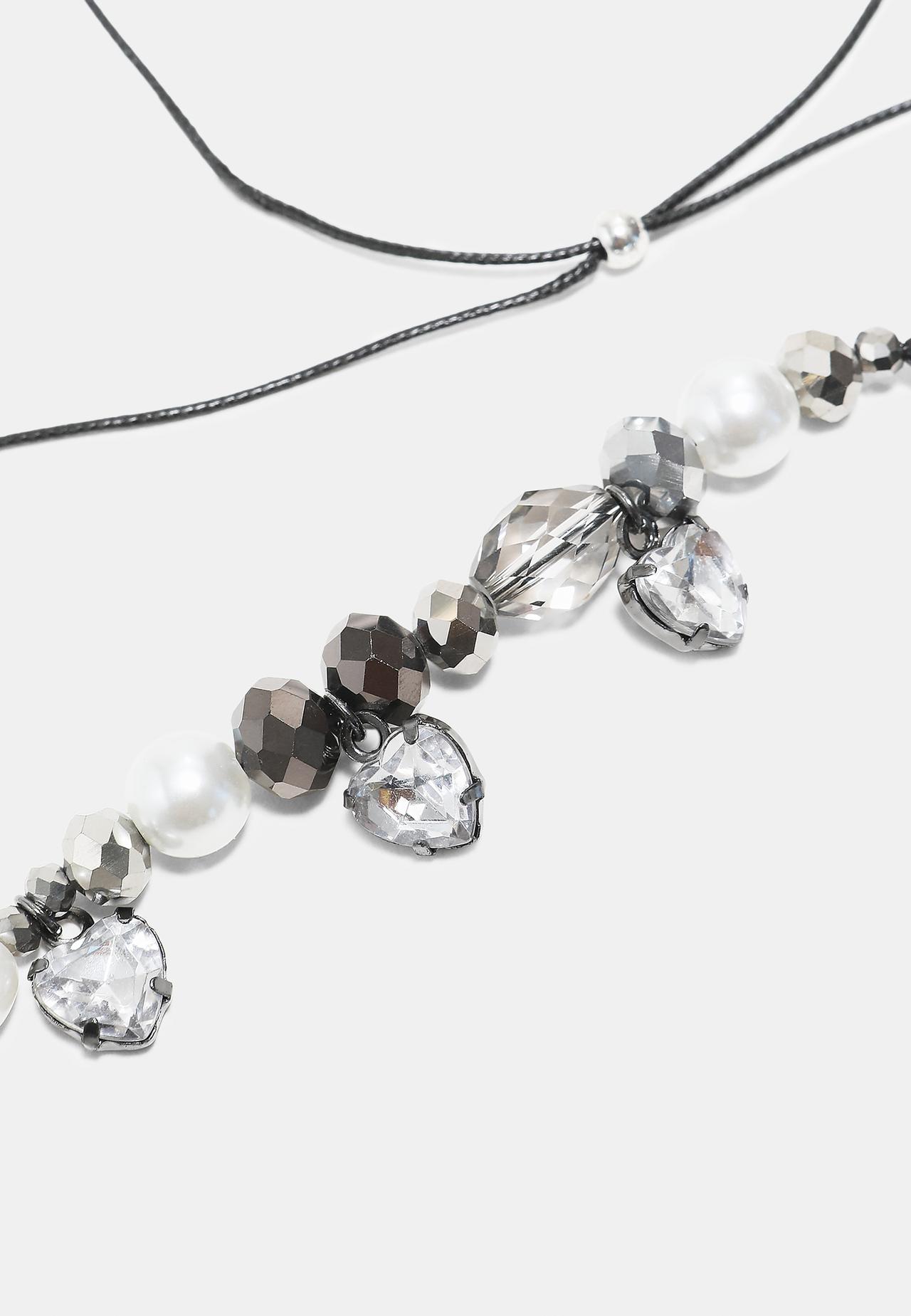 Beaded rhinestone necklace — Grey