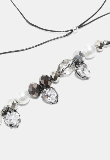 Beaded rhinestone necklace — Grey 3
