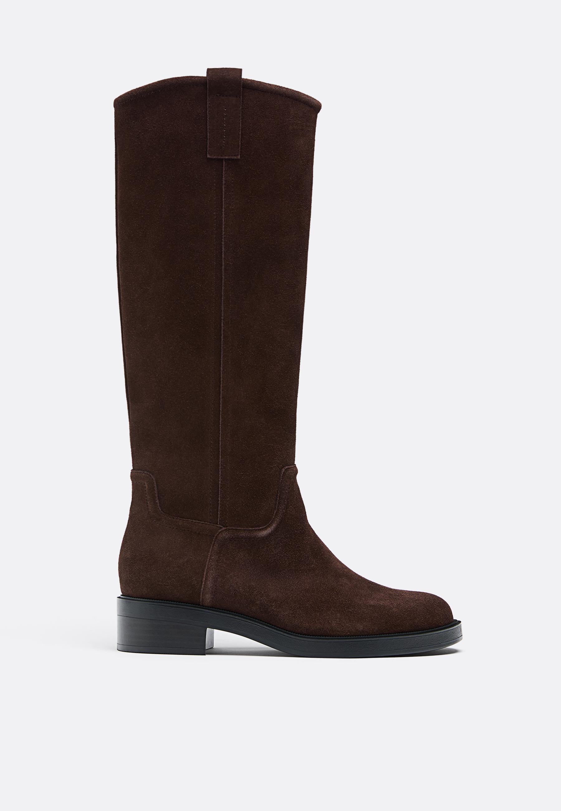 Bottes plates d'équitation en cuir - Cuir femme | Stradivarius France