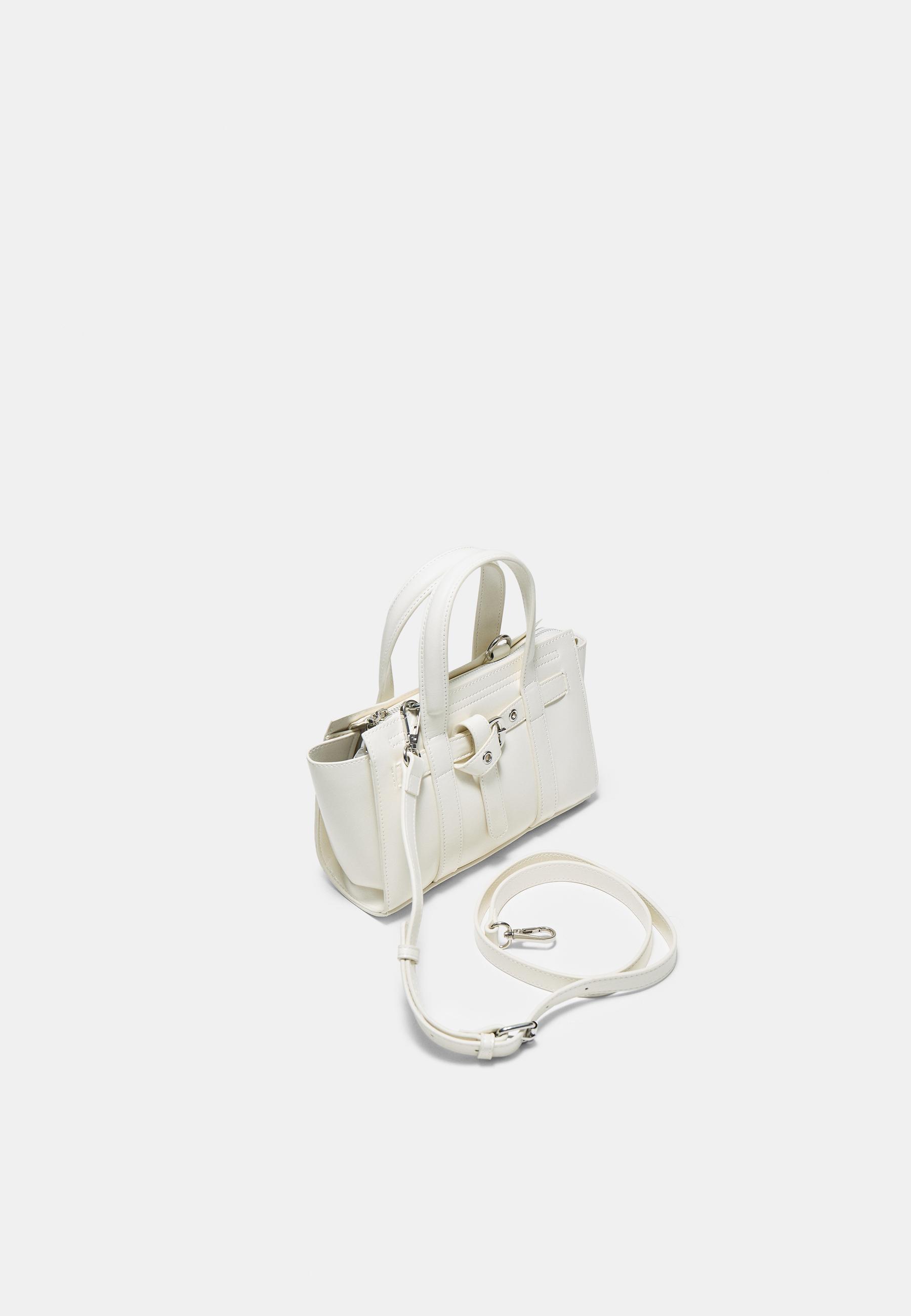 Mini tote bag with buckle — Ecru