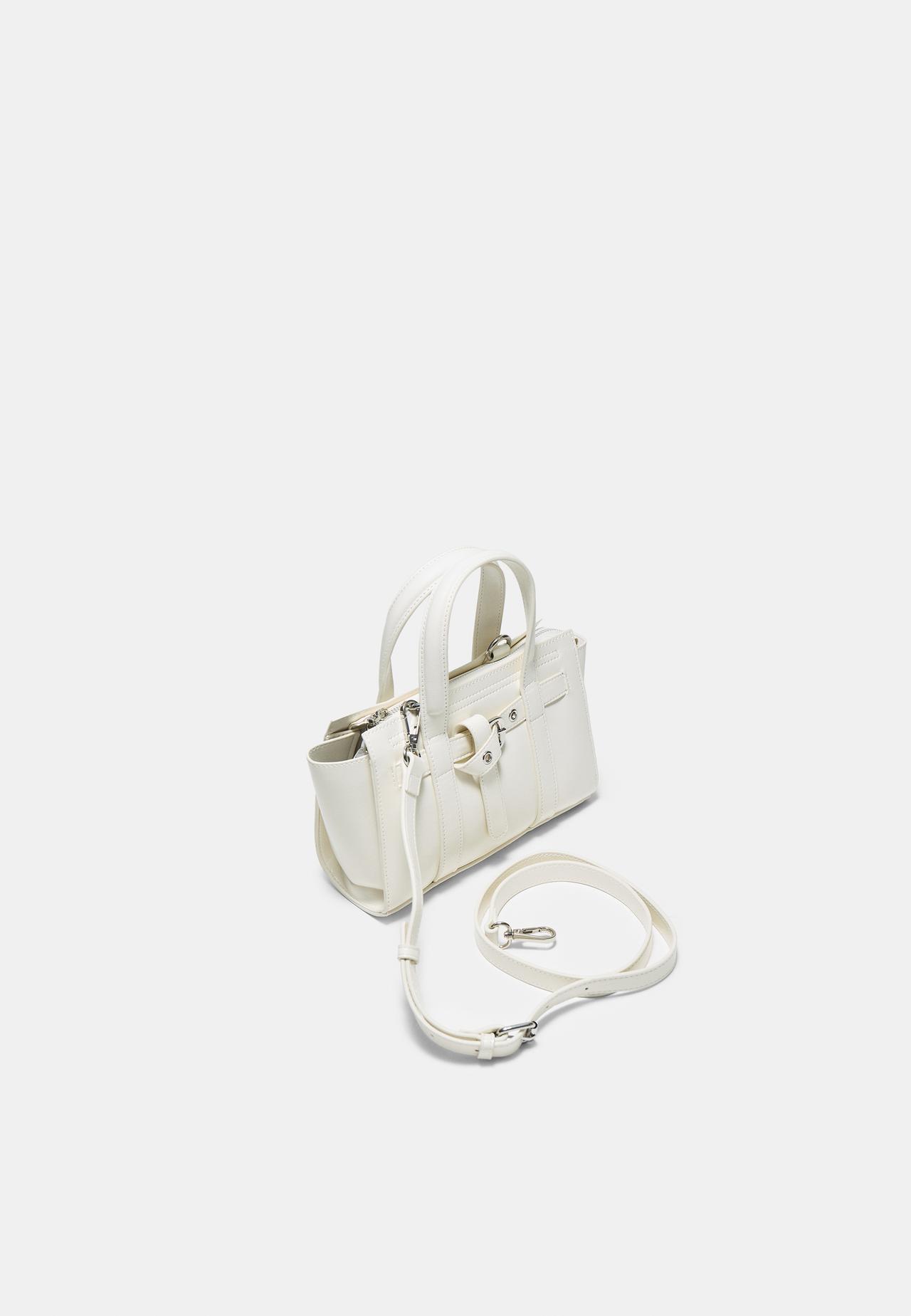Mini tote bag with buckle — Ecru