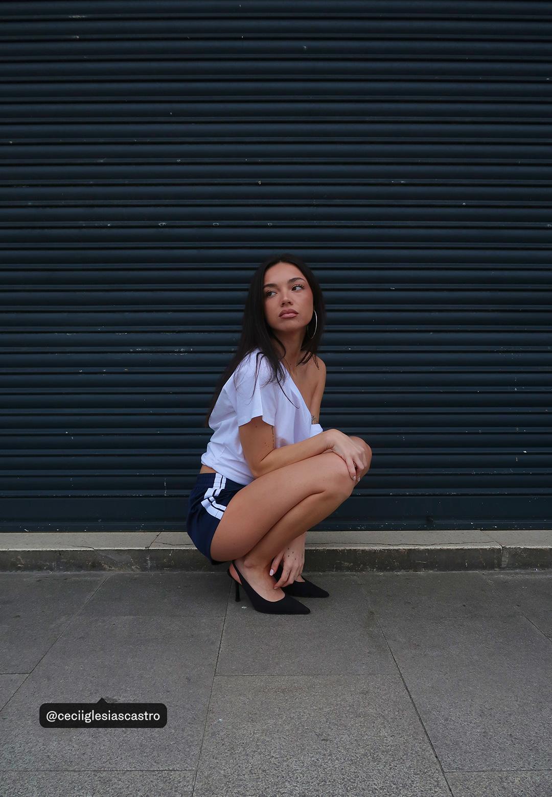 Sateen effect mini shorts — Navy blue