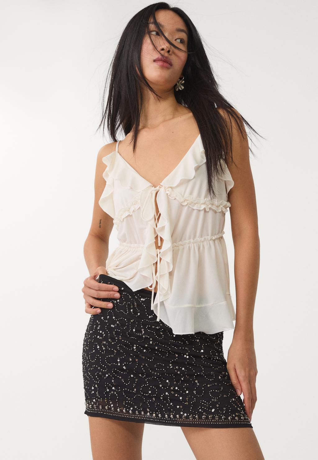 Embroidered mini skort