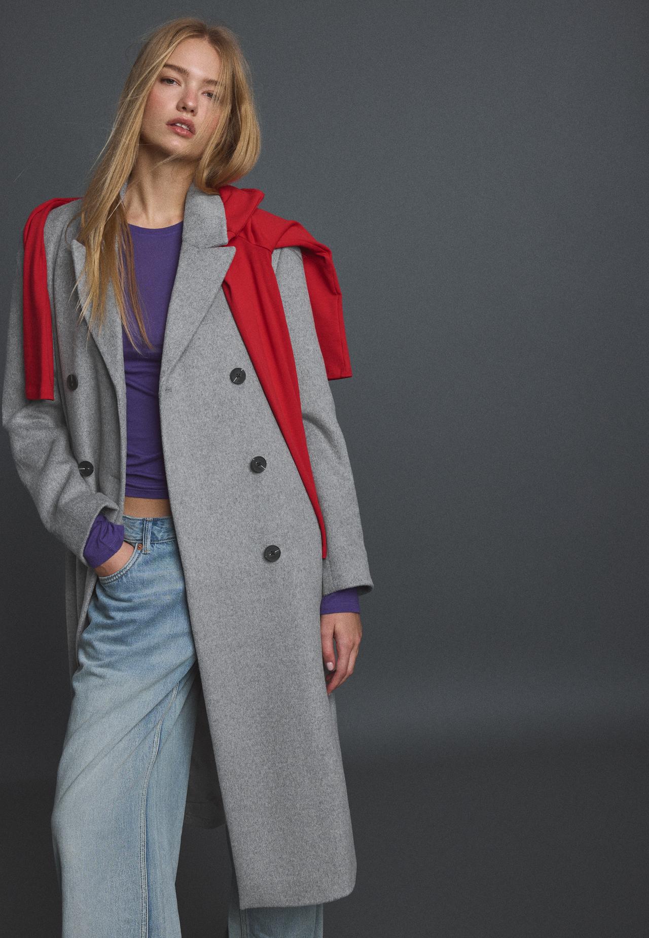 Straight felt coat — Grey melange
