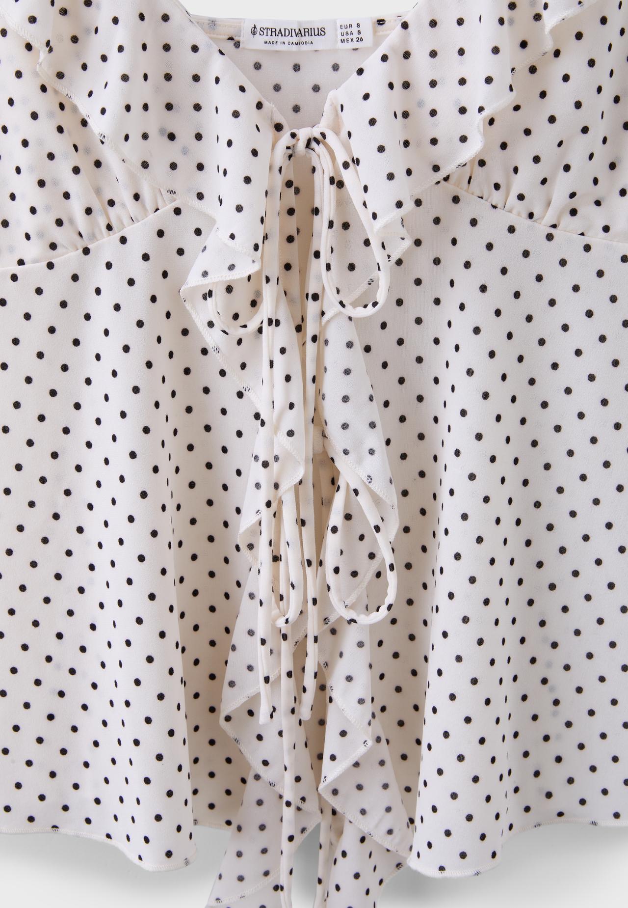 Printed ruffled top — Ecru