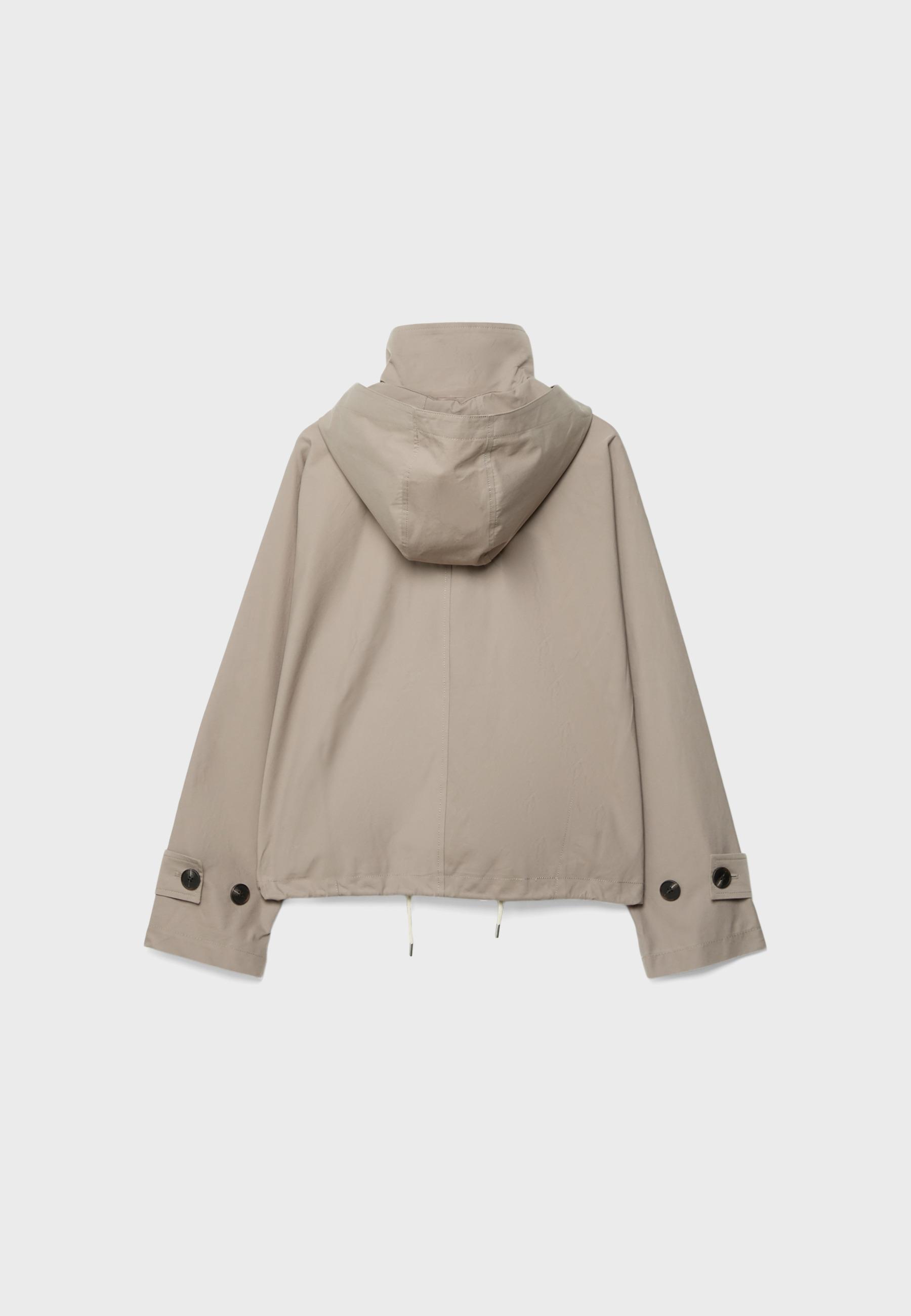 Short puff sleeve trench coat with detachable hood — Beige