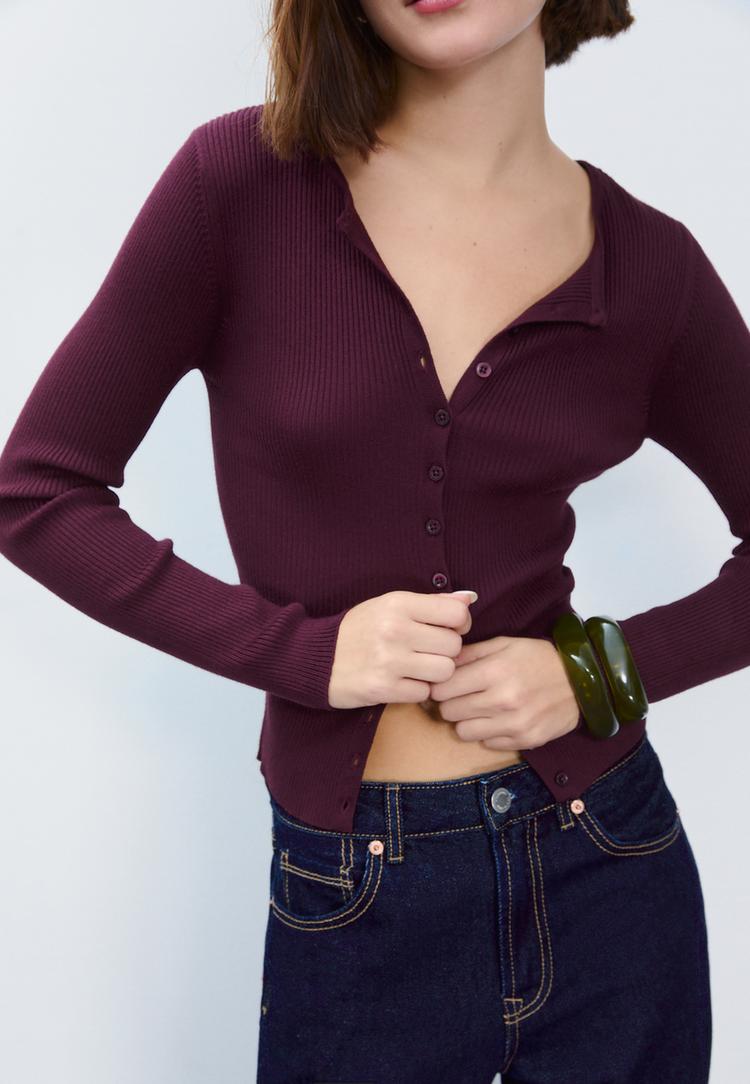 ribbed knit cardigan with buttons