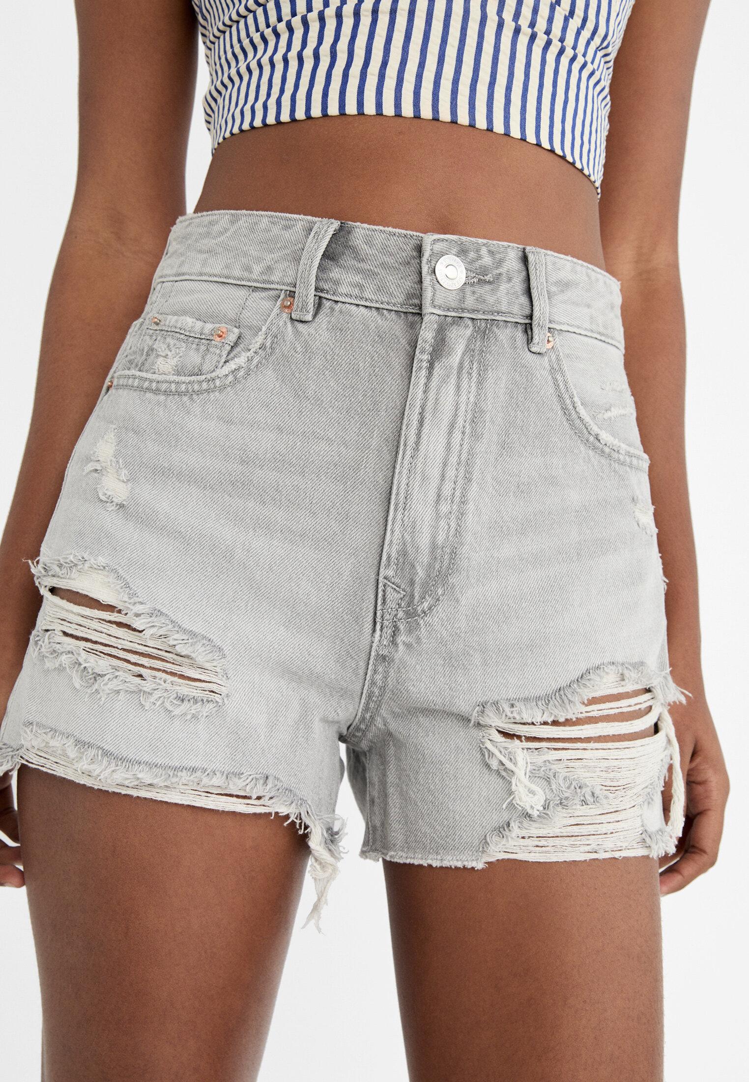 D75 Ripped denim shorts — DARK GREY DENIM WASH