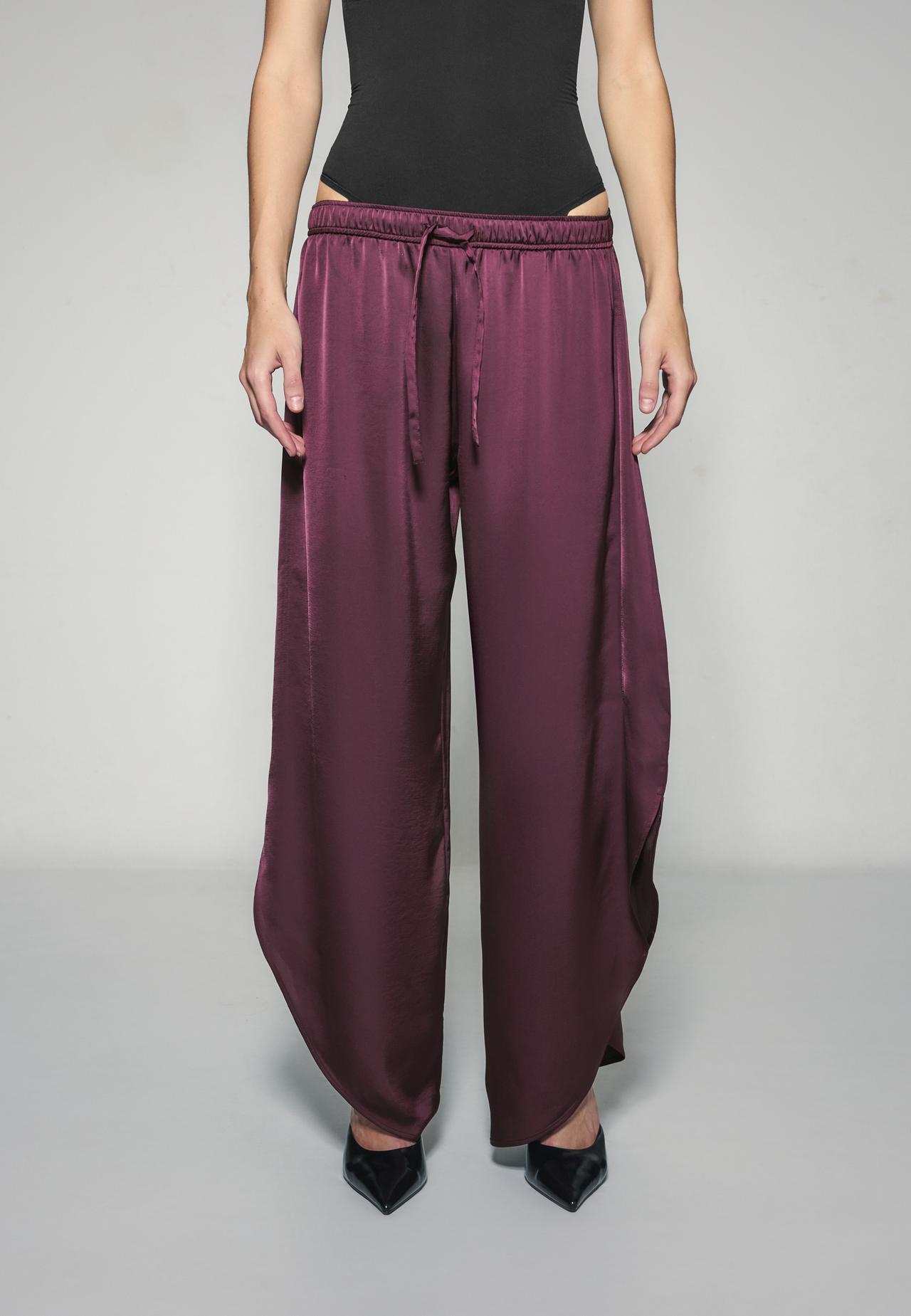 Satin trousers with split — Purple