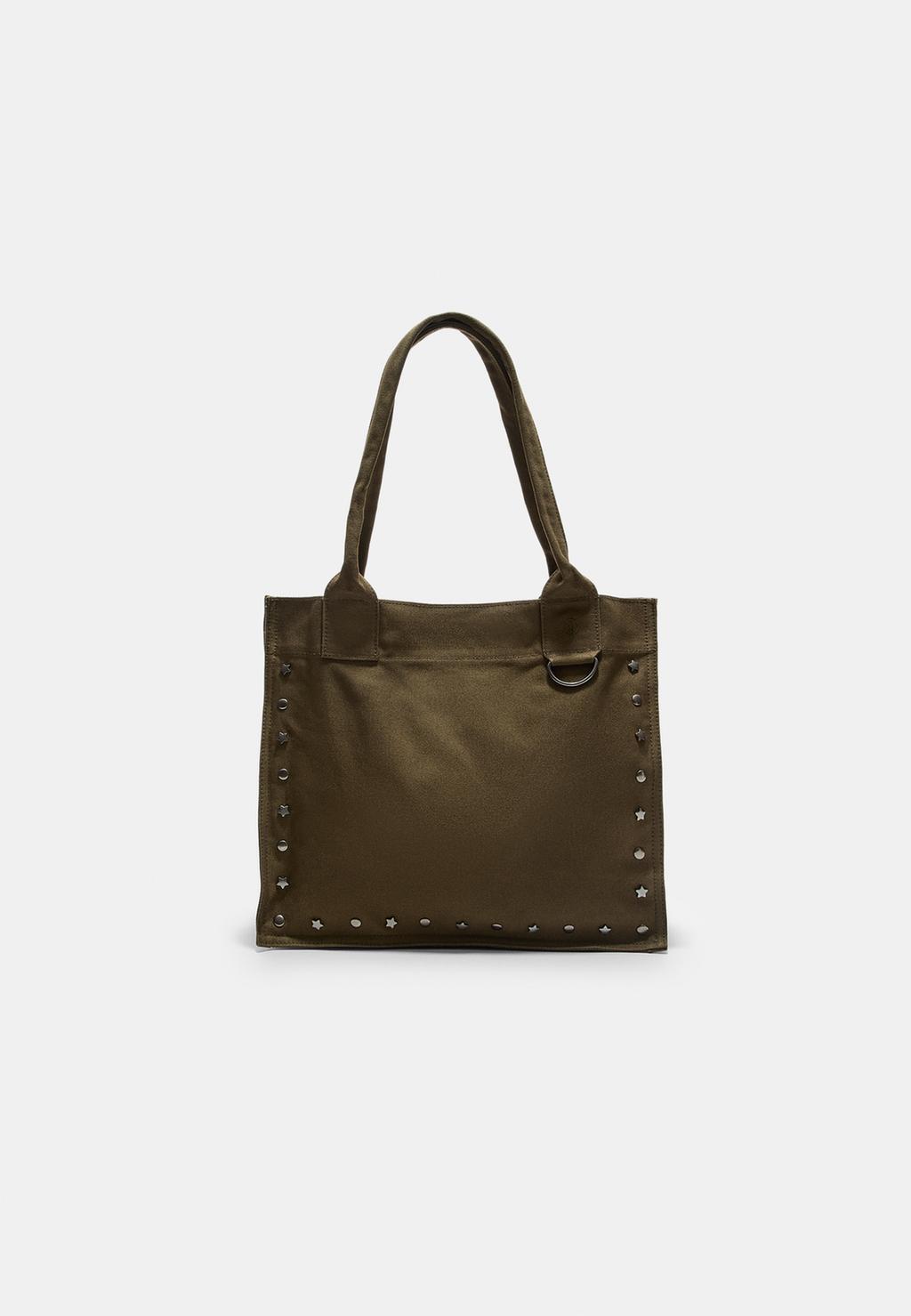 Borsa shopper in tessuto con borchie