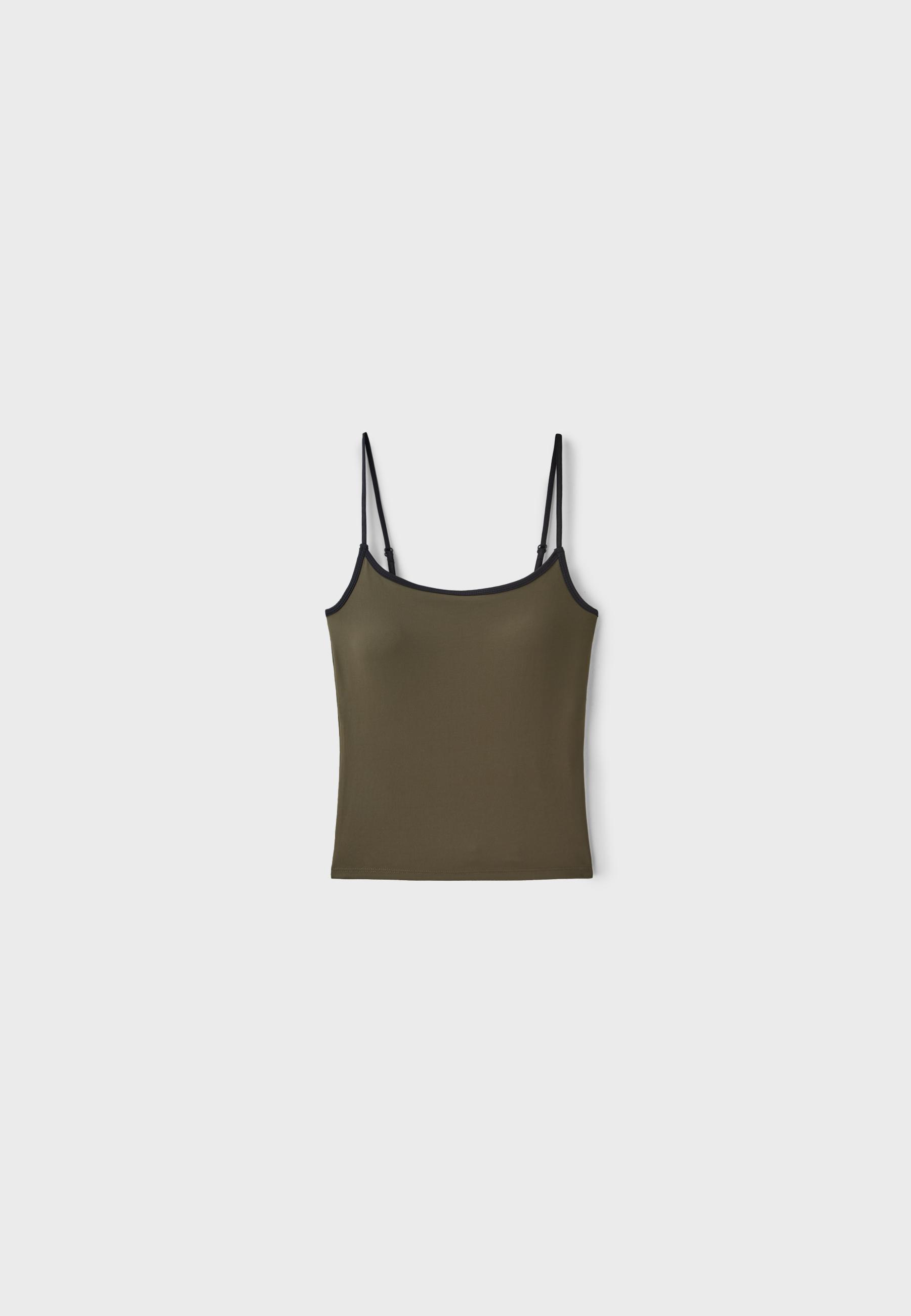 Polyamide strappy top with cups — Khaki