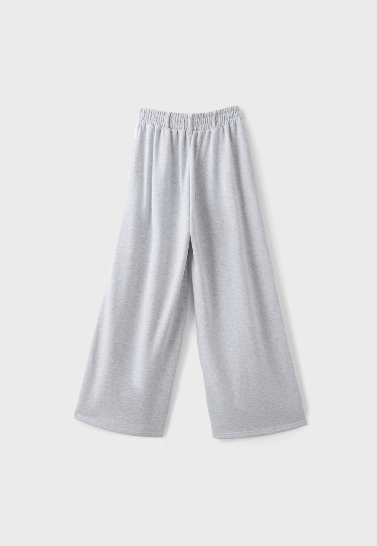 Plush wide-leg trousers with side band — Grey melange